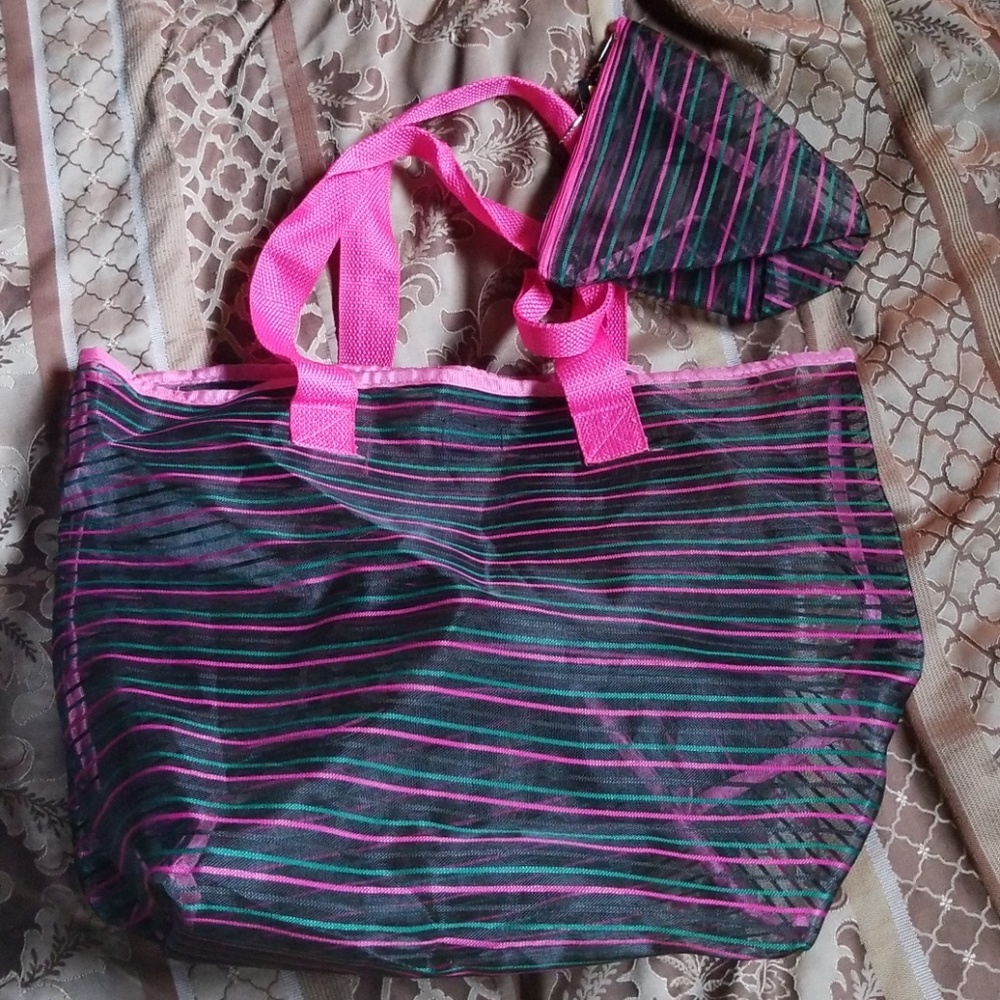 Large Mesh Beach Tote Bag With Extra